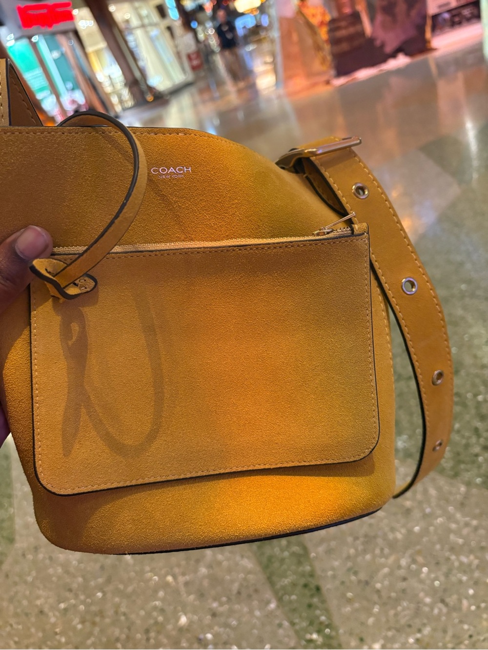 Coach Yellow Suede Bleecker Bucket Bag - Picture 4 of 8